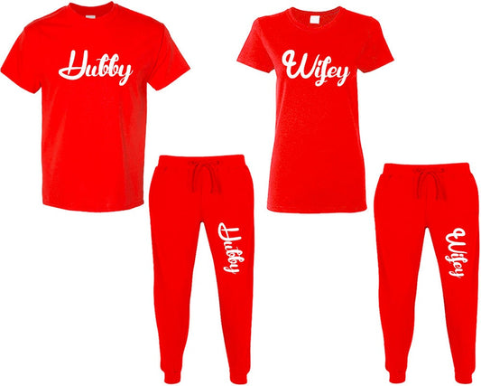 Hubby Wifey t shirt jogger pants couple wedding gift, honeymoon, bride to be gift, custom bridal gift set, 4 items sold separately