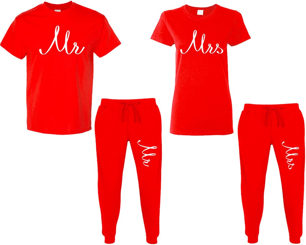 Mr Mrs loungewear tracksuit t shirts jogger pants sweatsuits matching outfits King queen outfits  for couples 4 items sold separately