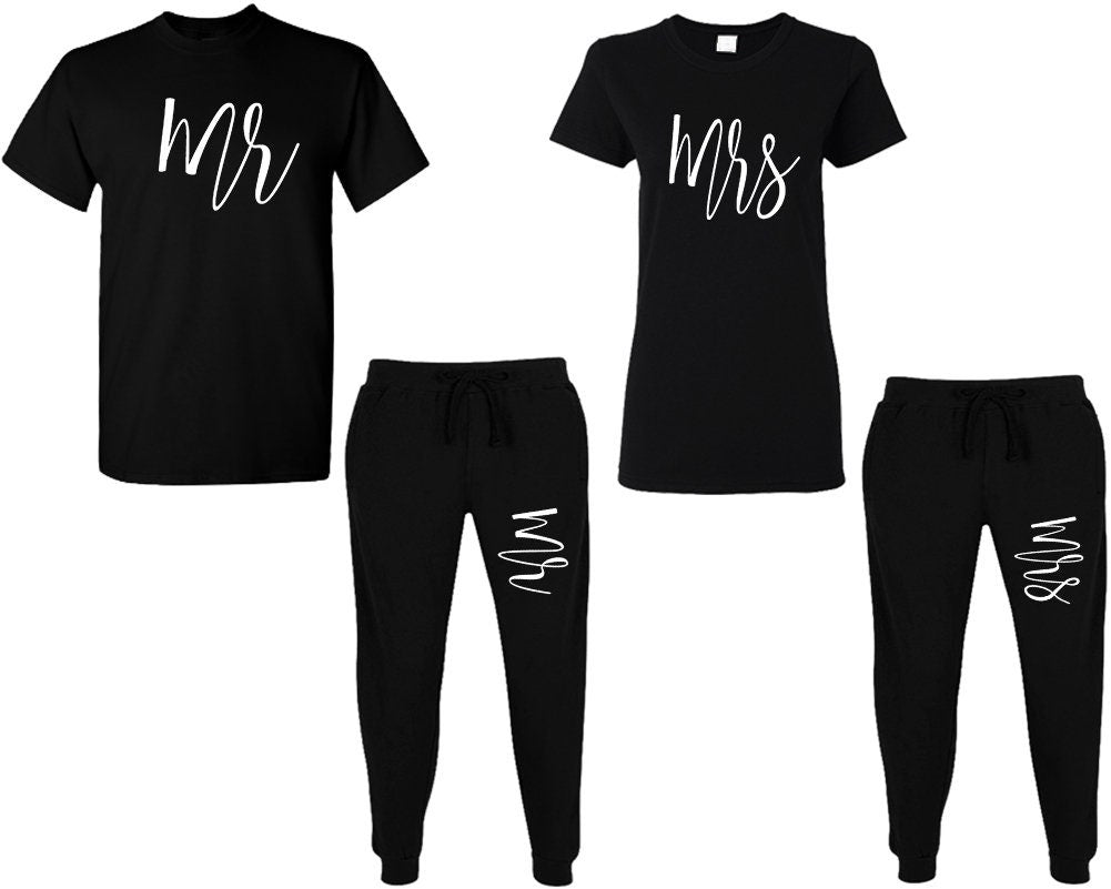 Mr Mrs t shirt sweatpants for couples, jogger pants married outfits tracksuit for couples 4 items sold separately
