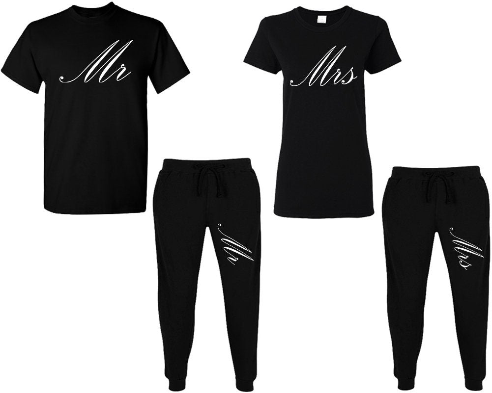 Married Mr Mrs t shirt sweatpants matching outfits, jogger pants  King queen outfits tracksuit for couples 4 items sold separately