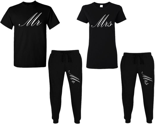 Married Mr Mrs t shirt sweatpants matching outfits, jogger pants  King queen outfits tracksuit for couples 4 items sold separately