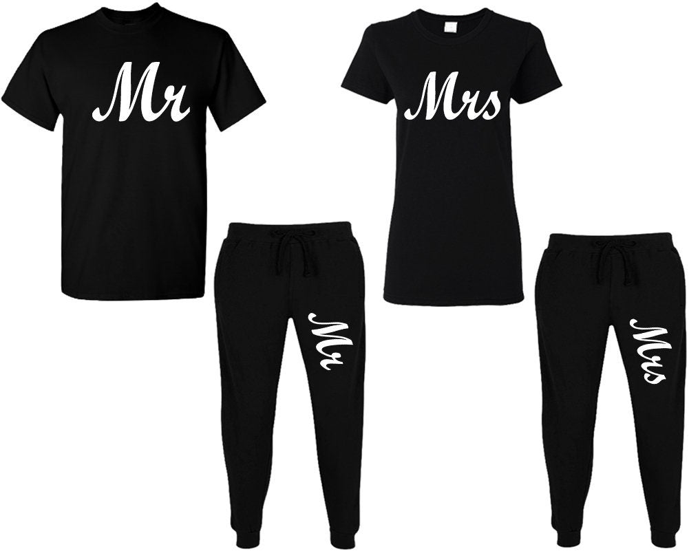 Jogger pants t shirt Mr Mrs sweatsuits loungewear matching outfits King queen outfits tracksuit for couples 4 items sold separately