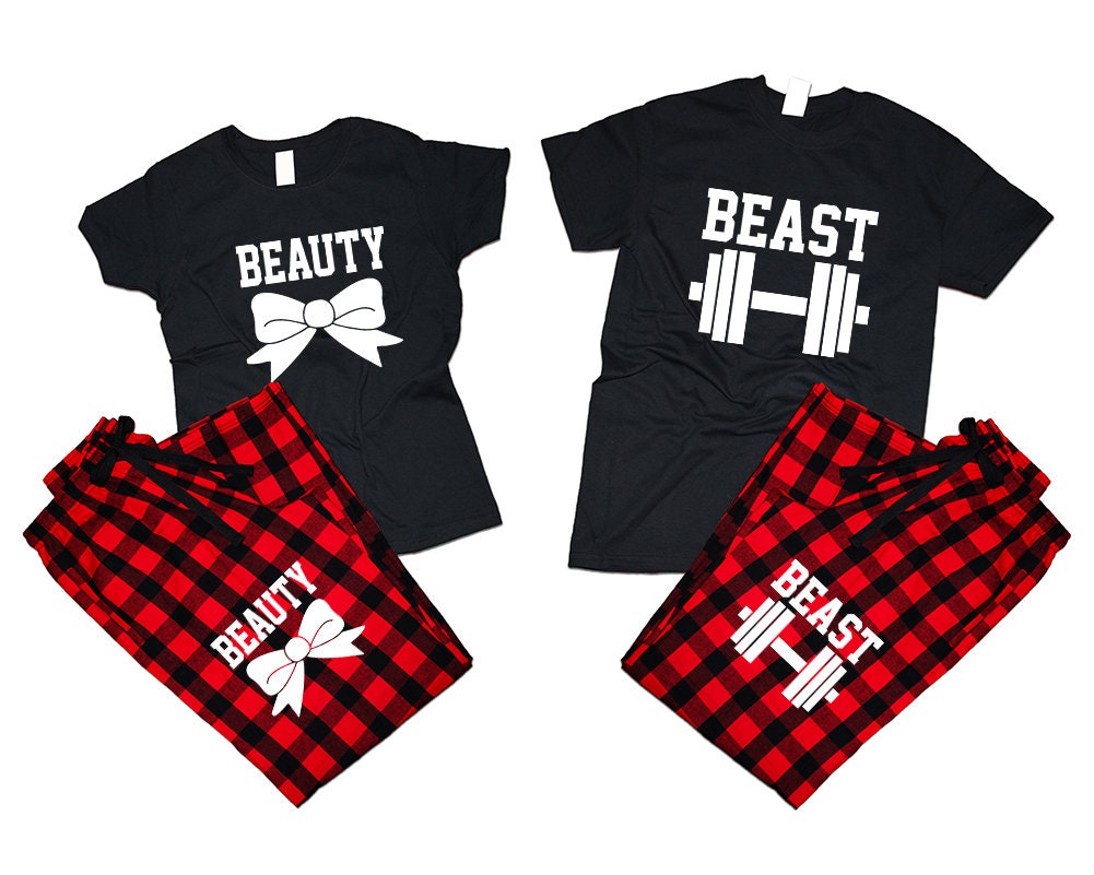 Beast Beauty matching t shirts pajamas pants set woman man Couple outfits Christmas gift Beauty and Beast 4 items sold separately