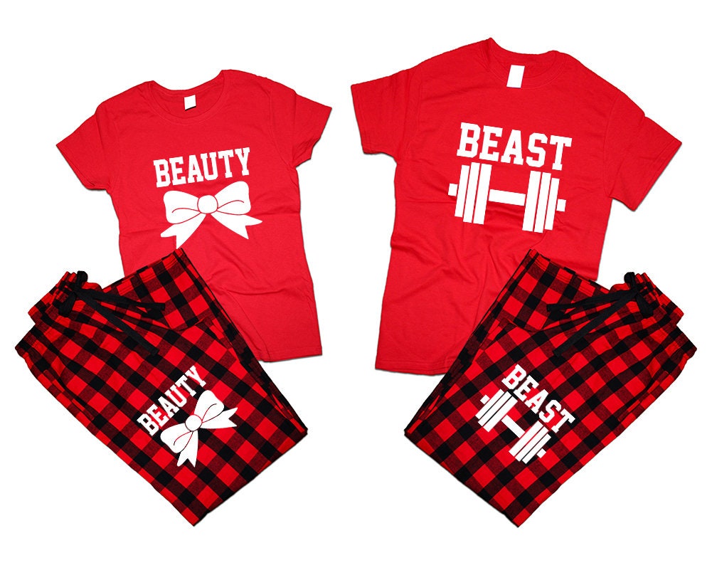 Beast Beauty matching t shirts pajamas pants set woman man Couple outfits Christmas gift Beauty and Beast 4 items sold separately