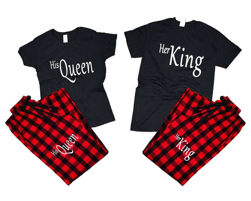 King Queen matching pants shirts flannel  sets matching t shirts pants  woman man Couple outfits  gift  4 items sold separately