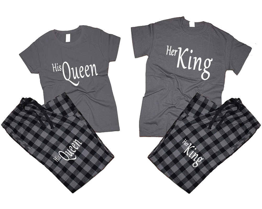 King Queen matching pants shirts flannel  sets matching t shirts pants  woman man Couple outfits  gift  4 items sold separately