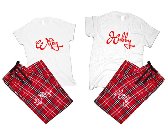 hubby wifey matching pants shirts flannel sets pajamas sets woman man Couple outfits gift 4 items sold separately