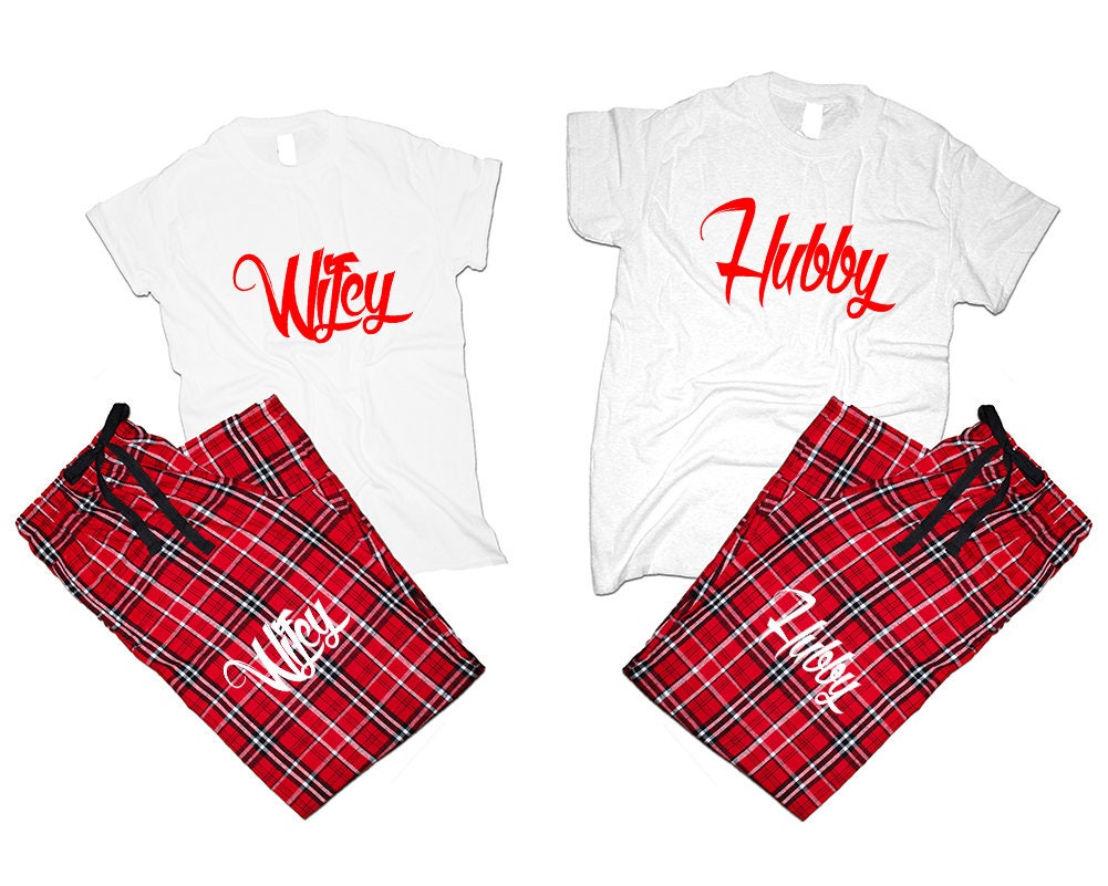 Couple t shirts with matching pants flannel sets pajamas Hubby wifey sets woman man Couple outfits gift 4 items sold separately