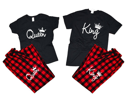 King queen matching t shirts flannel pants for Couples pajamas woman man Couple outfits gift 4 items sold separately