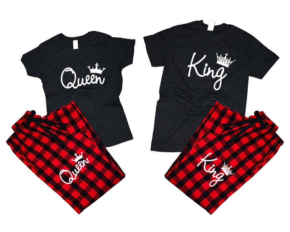 Couple T shirt pants King queen matching pajamas flannel for Couples anniversary gift woman man Couple outfits gift 4 items sold separately