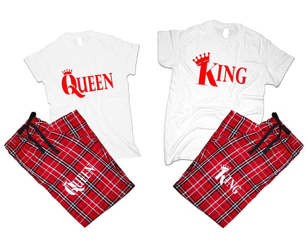 Couple pjs matching outfits King queen pajamas flannel pants Christmas gift wedding anniversary vacation 4 items sold separately