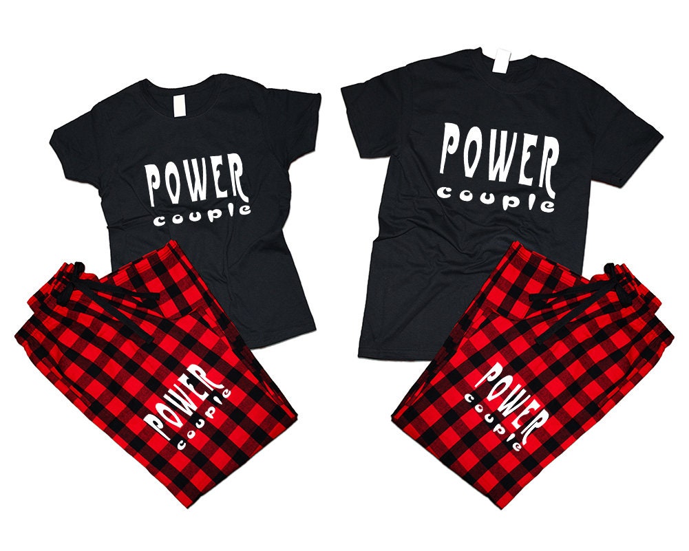 Power couple matching pants t shirts for couples pajamas flannel pants Christmas gift wedding anniversary vacation 4 items sold separately