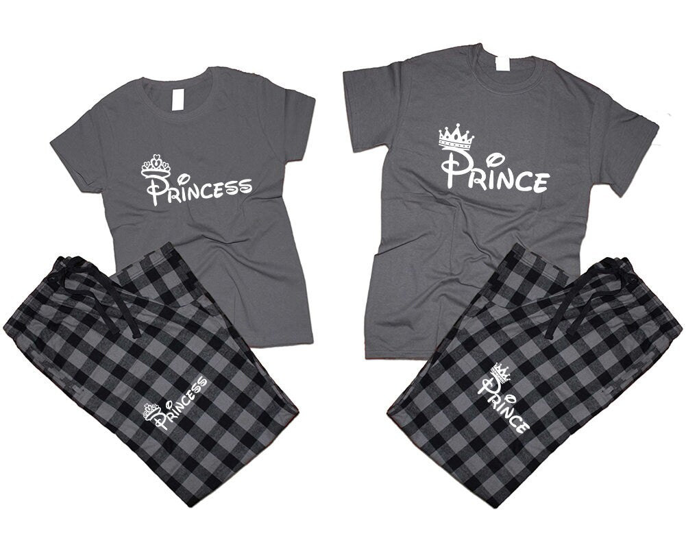 Princess Prince matching pants  t shirts for couples pajamas flannel  Christmas gift wedding anniversary vacation 4 items sold separately