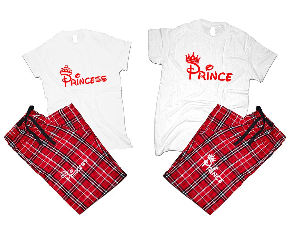 Princess Prince matching pants  t shirts for couples pajamas flannel  Christmas gift wedding anniversary vacation 4 items sold separately