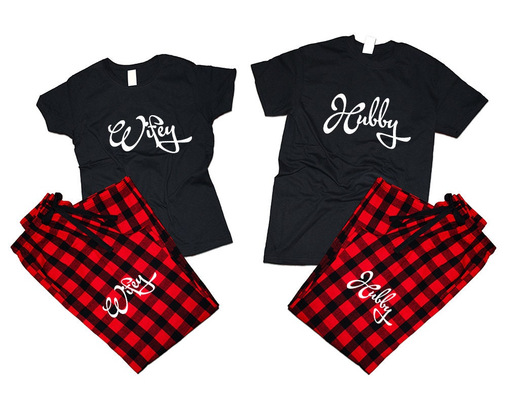 hubby wifey matching pants shirts flannel sets pajamas sets woman man Couple outfits gift 4 items sold separately