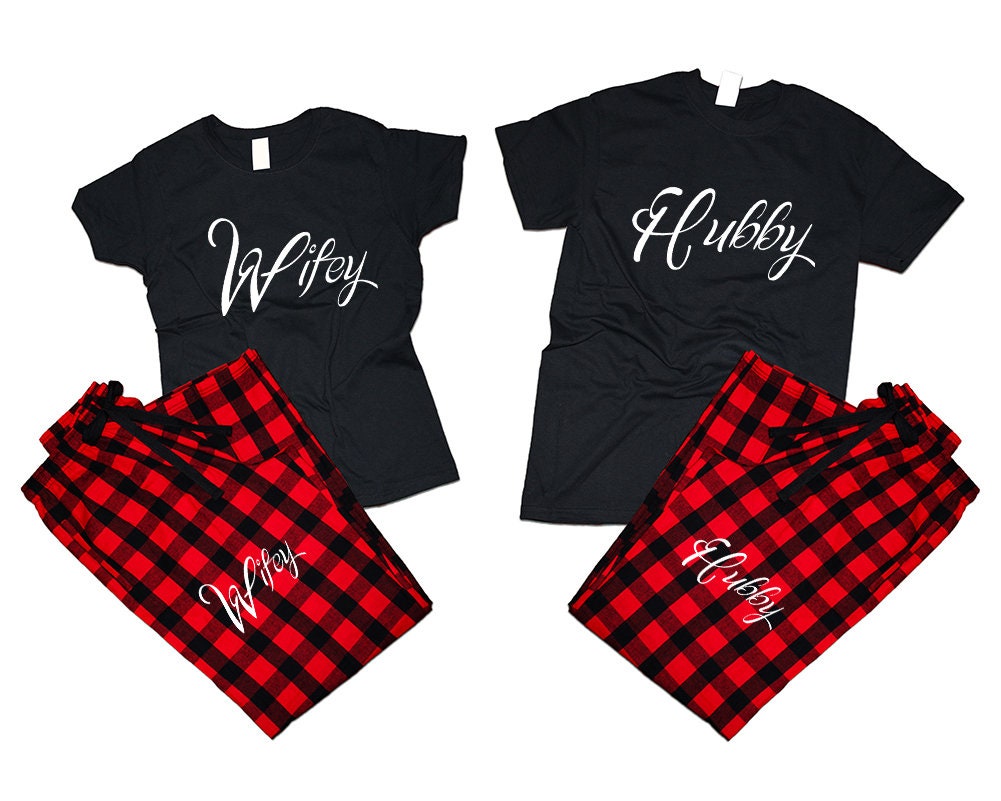 matching Hubby Wifey Couple t shirts with pants flannel sets pajamas King queen woman man Couple outfits gift 4 items sold separately