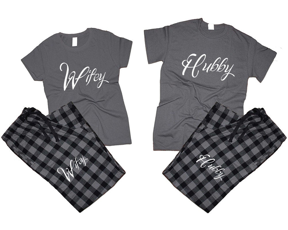 matching Hubby Wifey Couple t shirts with pants flannel sets pajamas King queen woman man Couple outfits gift 4 items sold separately
