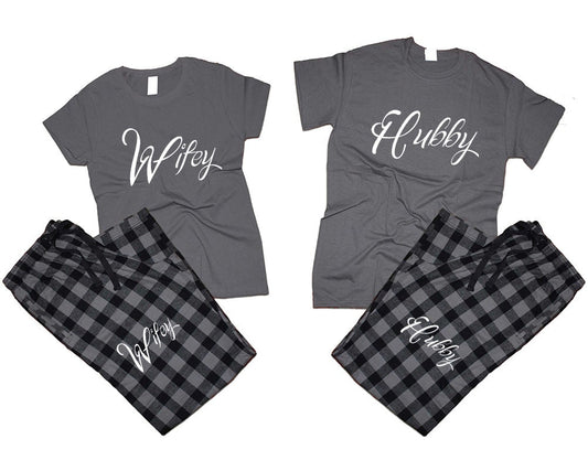 matching Hubby Wifey Couple t shirts with pants flannel sets pajamas King queen woman man Couple outfits gift 4 items sold separately