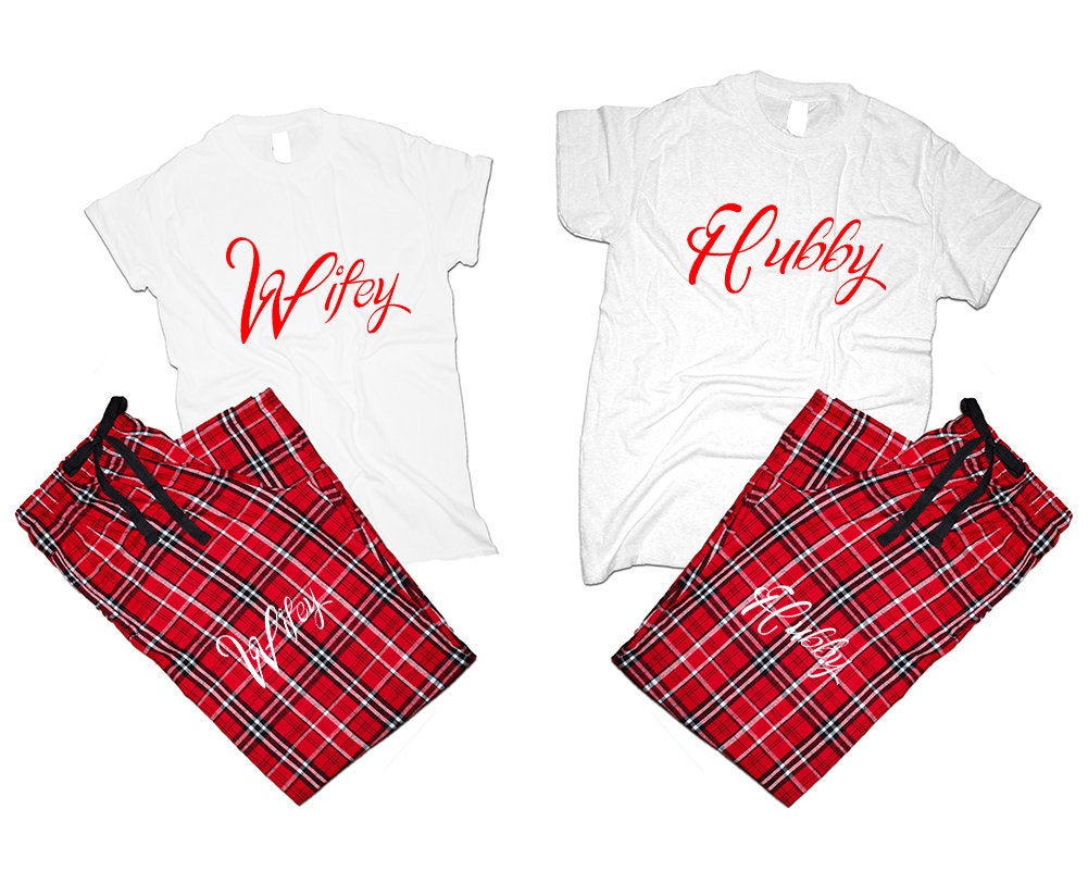 matching Hubby Wifey Couple t shirts with pants flannel sets pajamas King queen woman man Couple outfits gift 4 items sold separately