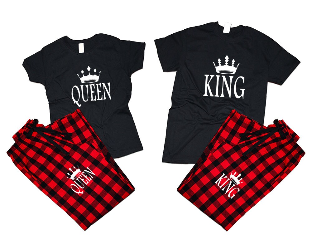 King queen outfits for Couples pajamas flannel pants Christmas gift wedding anniversary vacation 4 items sold separately