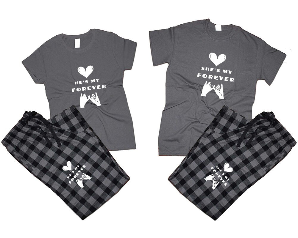 Couple T shirts pants He's my forever She's my forever pajamas flannel  matching couple outfits Christmas gift 4 items sold separately