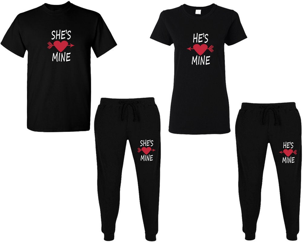 Woman clothing Man clothing Couple sweatpants t shirts tracksuits She's mine He's mine sets engagement gift wedding 4 items sold separately