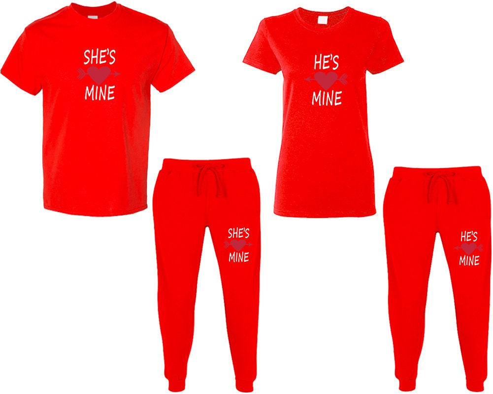 Woman clothing Man clothing Couple sweatpants t shirts tracksuits She's mine He's mine sets engagement gift wedding 4 items sold separately