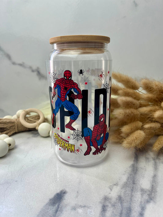 Kids favorite Spider Glass Cup With Lid And Straw, Cute Glass Tumbler Iced Coffee Cup, Gift for her, Tumbler summer, gift for birthday