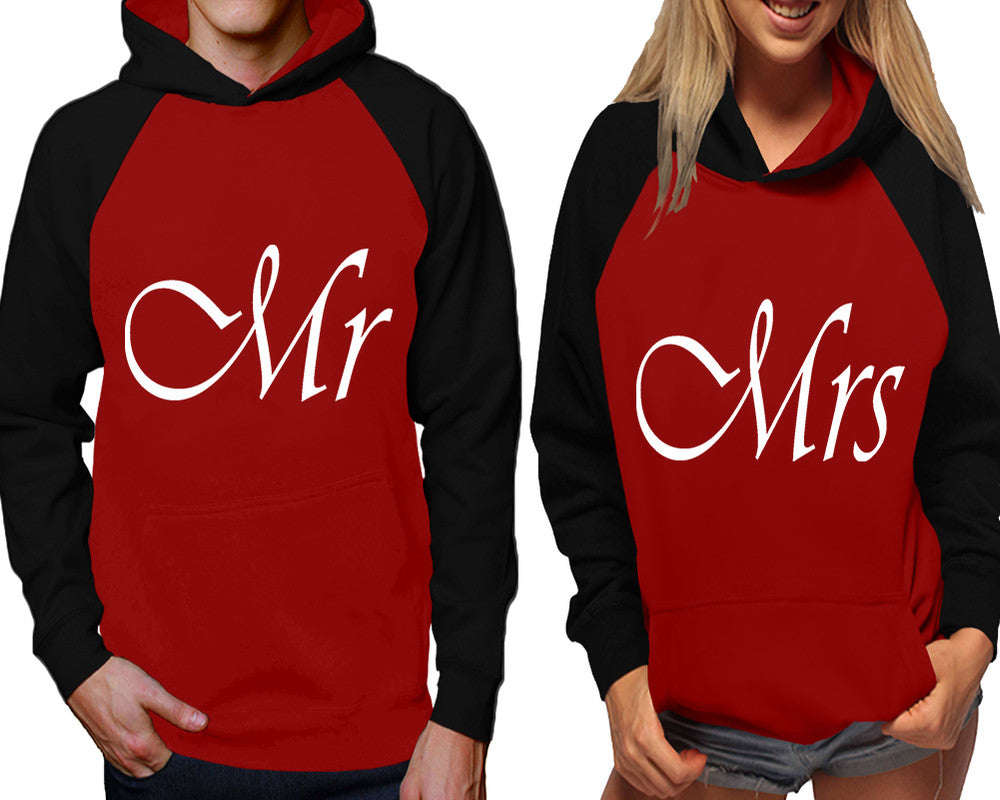 Mr and Mrs raglan hoodies, Matching couple hoodies, Black Maroon his and hers man and woman contrast raglan hoodies