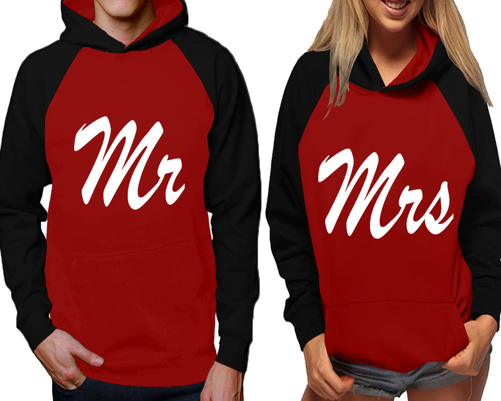 Mr and Mrs raglan hoodies, Matching couple hoodies, Black Maroon his and hers man and woman contrast raglan hoodies