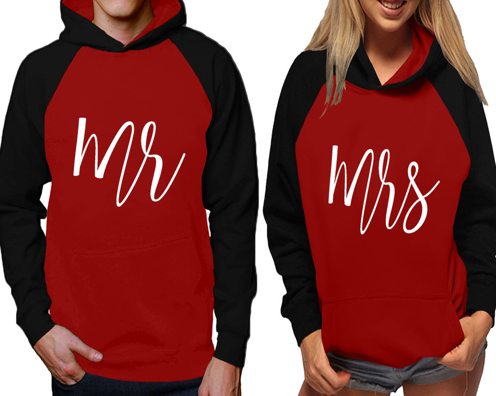 Mr and Mrs raglan hoodies, Matching couple hoodies, Black Maroon his and hers man and woman contrast raglan hoodies
