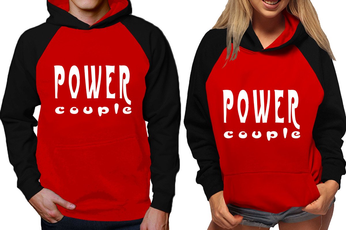 Power Couple raglan hoodies, Matching couple hoodies, Black Red his and hers man and woman contrast raglan hoodies