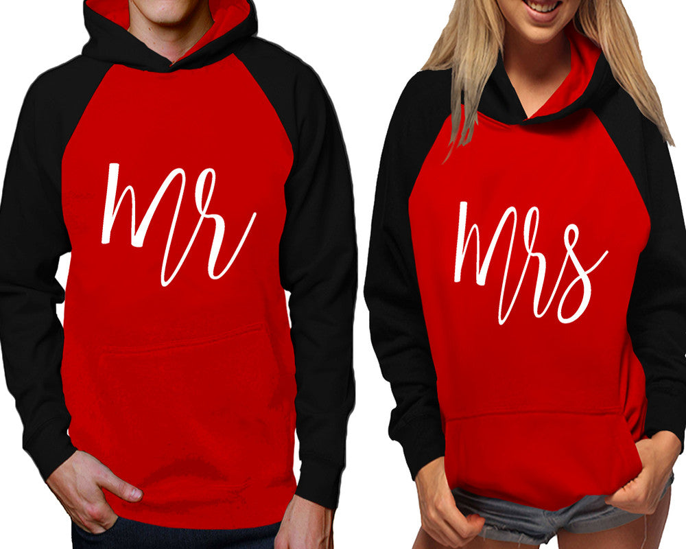 Mr and Mrs raglan hoodies, Matching couple hoodies, Black Red his and hers man and woman contrast raglan hoodies