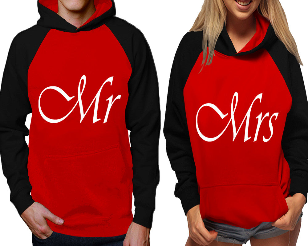 Mr and Mrs raglan hoodies, Matching couple hoodies, Black Red his and hers man and woman contrast raglan hoodies