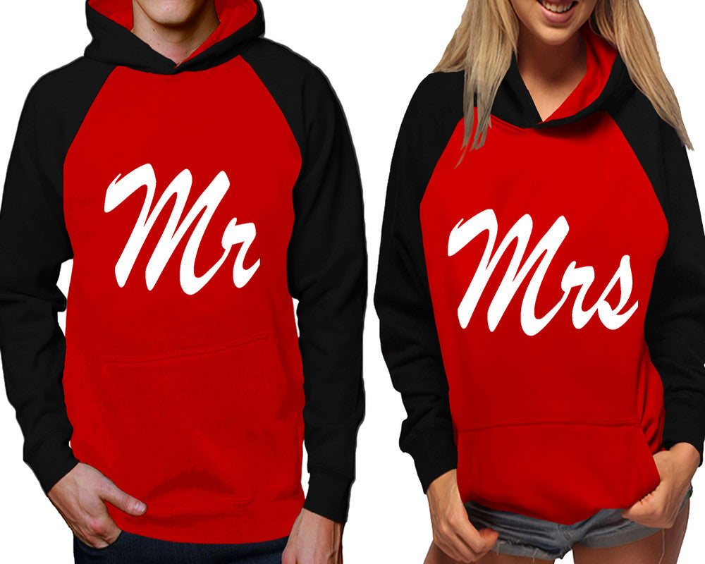 Mr and Mrs raglan hoodies, Matching couple hoodies, Black Red his and hers man and woman contrast raglan hoodies