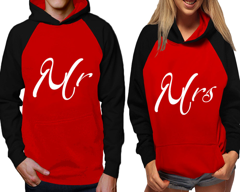 Mr and Mrs raglan hoodies, Matching couple hoodies, Black Red his and hers man and woman contrast raglan hoodies