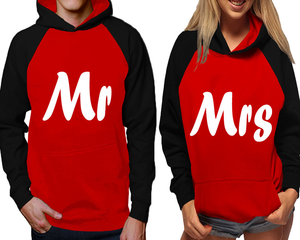 Mr and Mrs raglan hoodies, Matching couple hoodies, Black Red his and hers man and woman contrast raglan hoodies