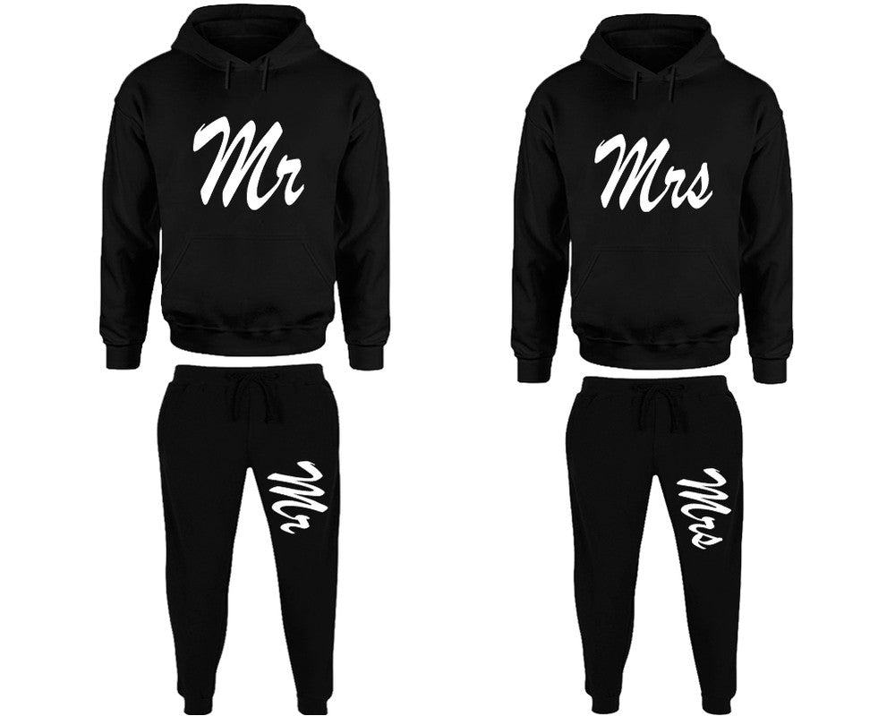 Mr and Mrs matching top and bottom set, Black pullover hoodie and sweatpants sets for mens, pullover hoodie and jogger set womens. Matching couple joggers.