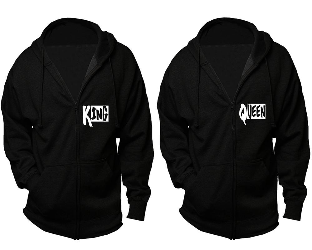 King and Queen zipper hoodies, Matching couple hoodies, Black zip up hoodie for man, Black zip up hoodie womens