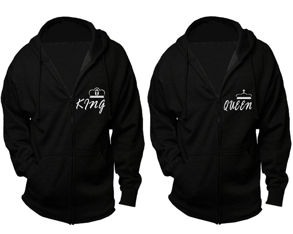 King and Queen zipper hoodies, Matching couple hoodies, Black zip up hoodie for man, Black zip up hoodie womens