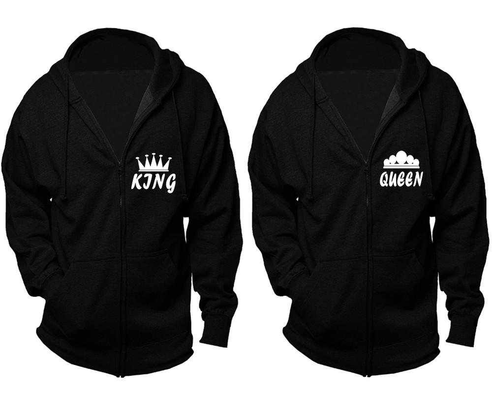 King and Queen zipper hoodies, Matching couple hoodies, Black zip up hoodie for man, Black zip up hoodie womens