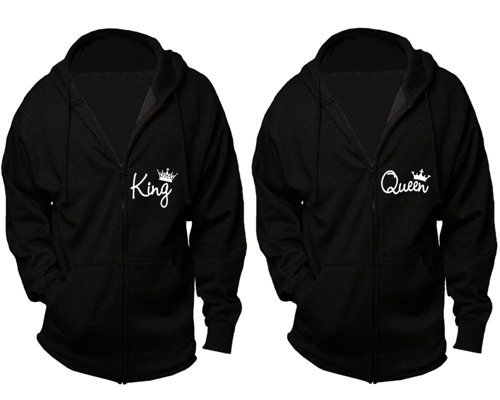 King and Queen zipper hoodies, Matching couple hoodies, Black zip up hoodie for man, Black zip up hoodie womens