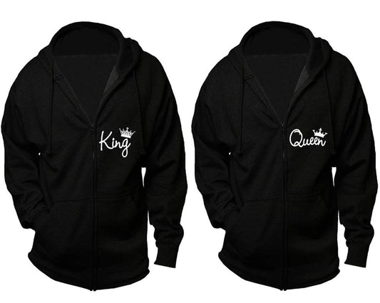 King and Queen zipper hoodies, Matching couple hoodies, Black zip up hoodie for man, Black zip up hoodie womens