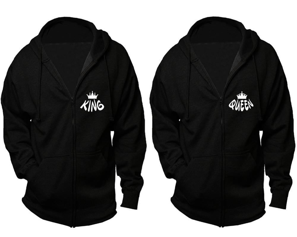King and Queen zipper hoodies, Matching couple hoodies, Black zip up hoodie for man, Black zip up hoodie womens
