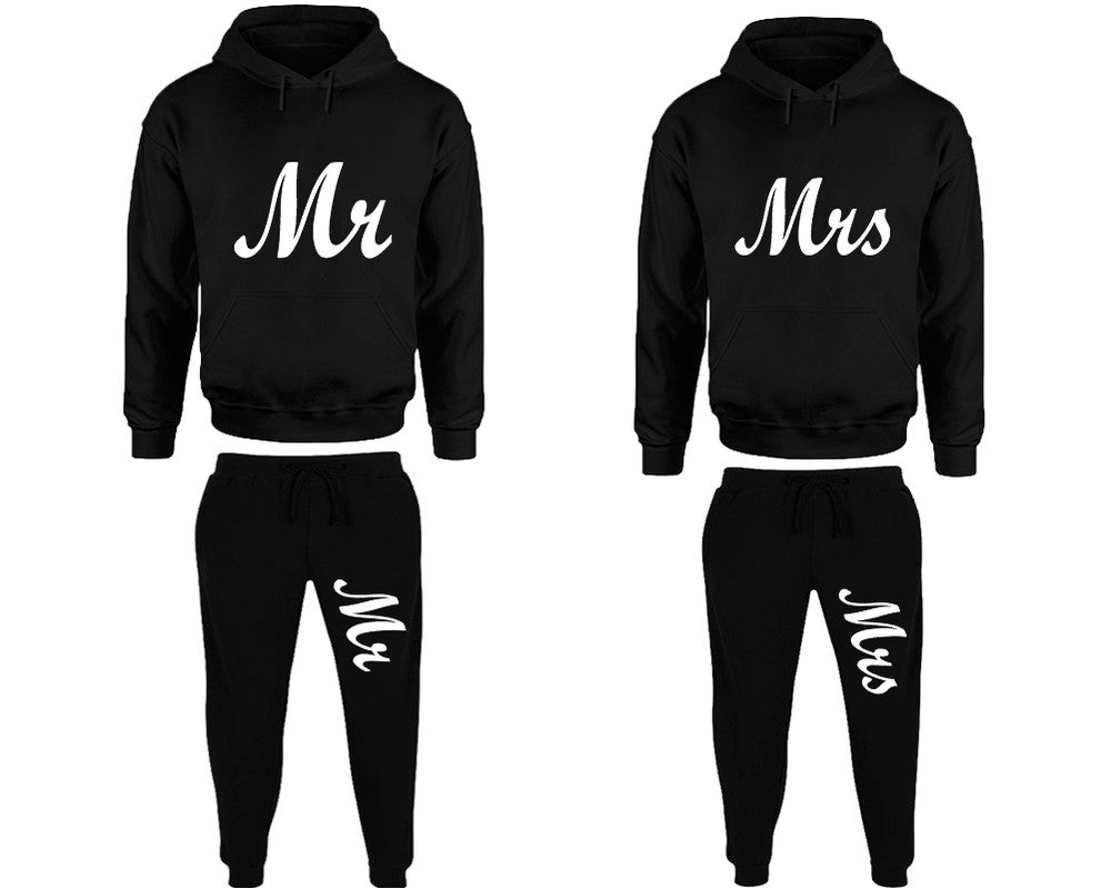 Mr and Mrs matching top and bottom set, Black pullover hoodie and sweatpants sets for mens, pullover hoodie and jogger set womens. Matching couple joggers.