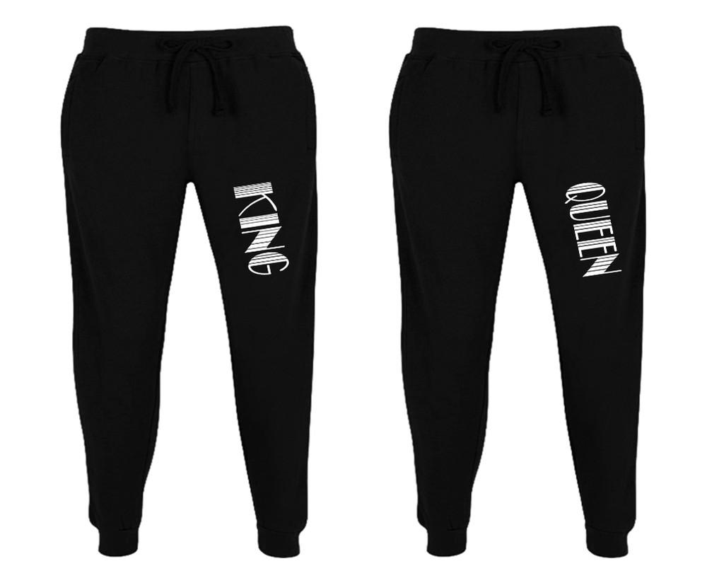 King and Queen matching jogger pants, Black sweatpants for mens, jogger set womens. Matching couple joggers.