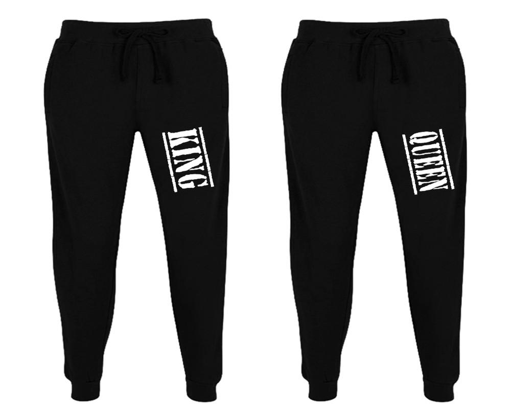 King and Queen matching jogger pants, Black sweatpants for mens, jogger set womens. Matching couple joggers.