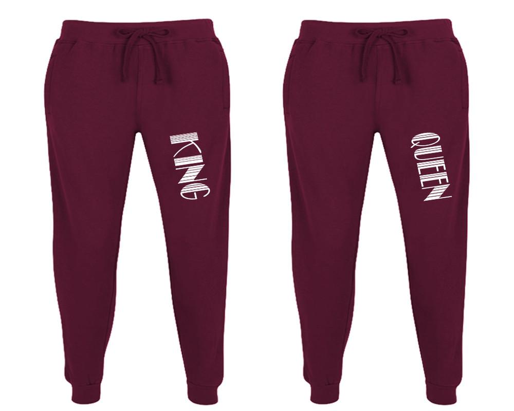 King and Queen matching jogger pants, Burgundy sweatpants for mens, jogger set womens. Matching couple joggers.