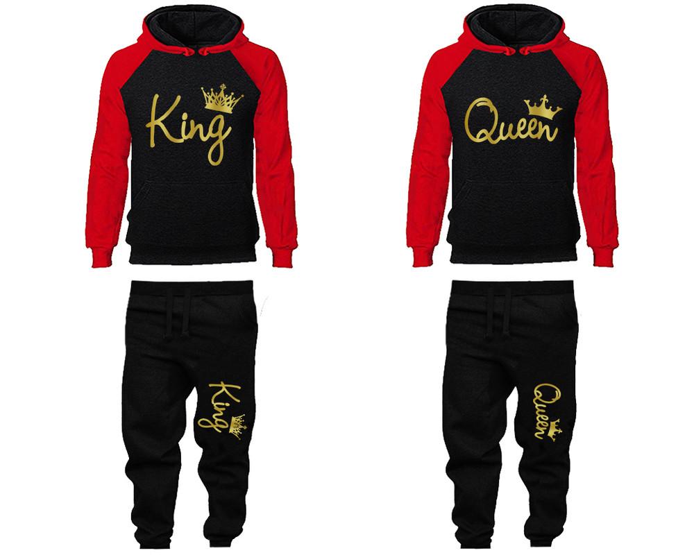 King and Queen matching top and bottom set, Gold Foil design hoodie and sweatpants sets for mens hoodie and jogger set womens. Matching couple joggers.