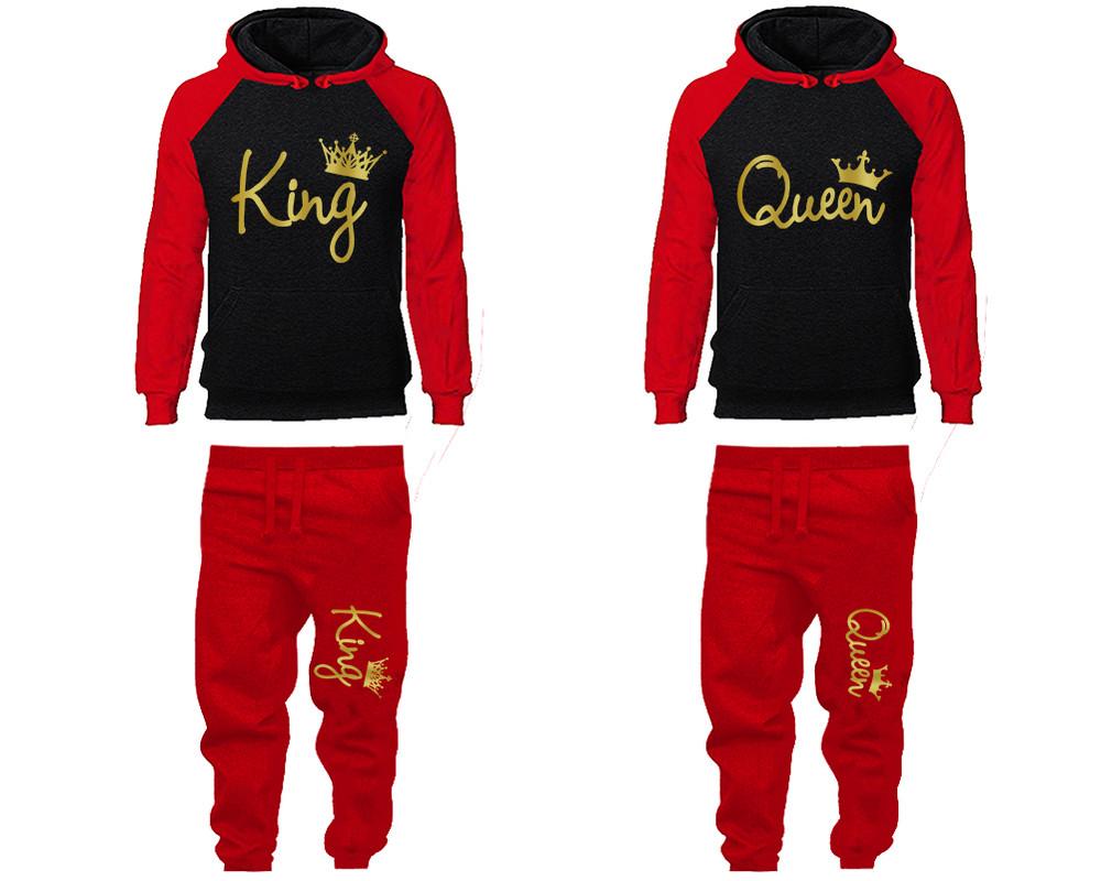 King and Queen matching top and bottom set, Gold Foil color design hoodie and sweatpants sets for mens hoodie and jogger set womens. Matching couple joggers.